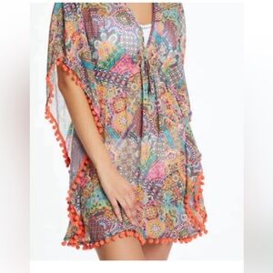 Blue Rid Beattie Swimsuit Cover Up Caftan